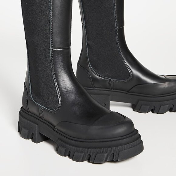 GANNI High Cleated Leather Stitched Chelsea Boots - Picture 1 of 16